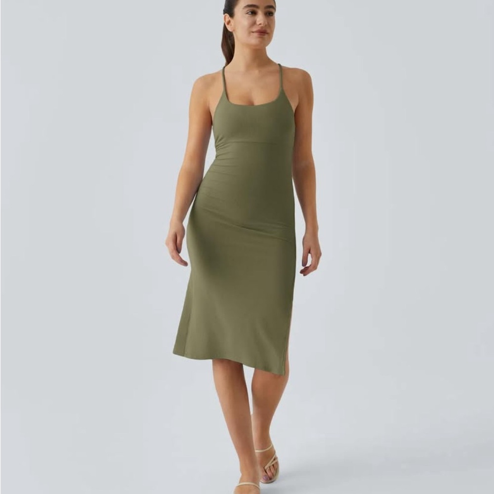 Elegant Olive Green Spaghetti Strap Dress